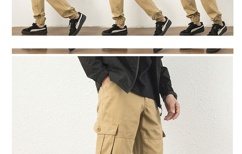 Fashion Army Yellow Multi-pocket Small Foot Cargo Trousers,Pants