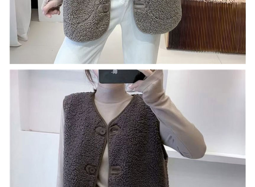 Fashion Dark Brown Lamb Hair Breasted Waistcoat,Coat-Jacket