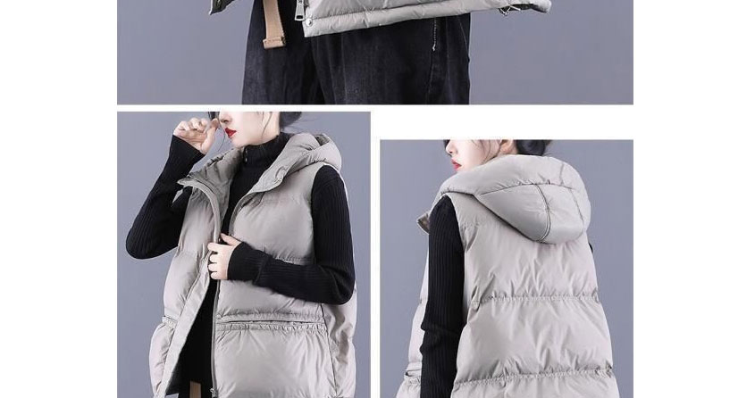 Fashion Black Hooded Zipper Sleeveless Down Vest,Coat-Jacket