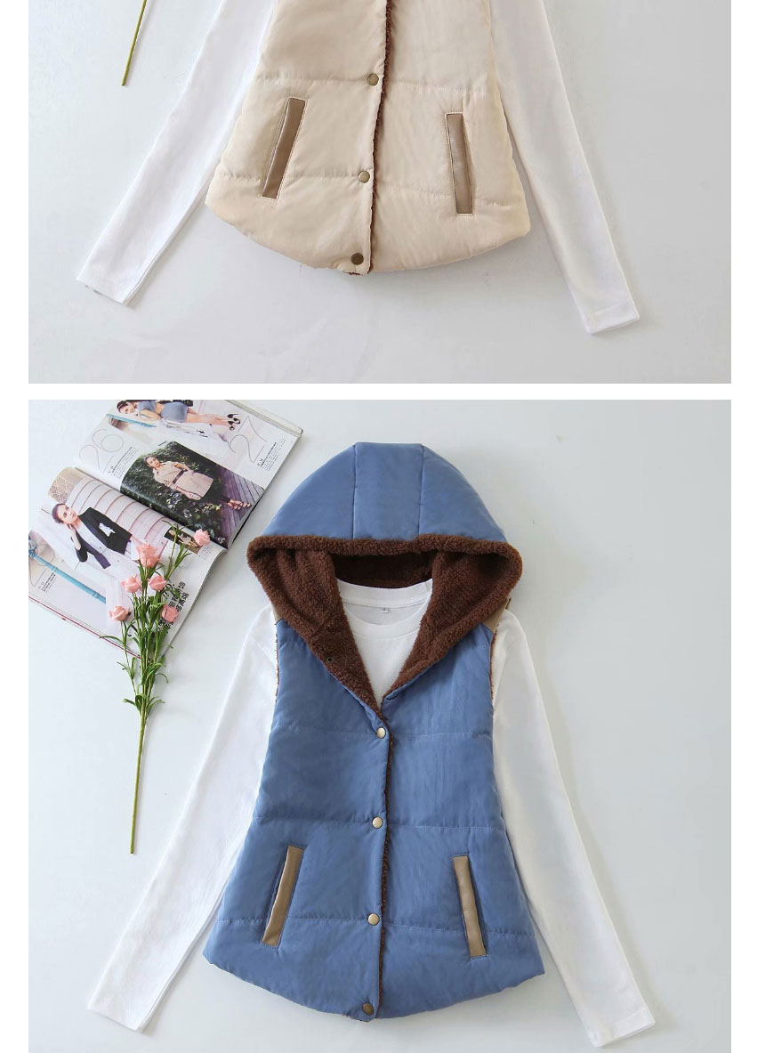 Fashion Blue Hooded Lamb Velvet Vest,Coat-Jacket