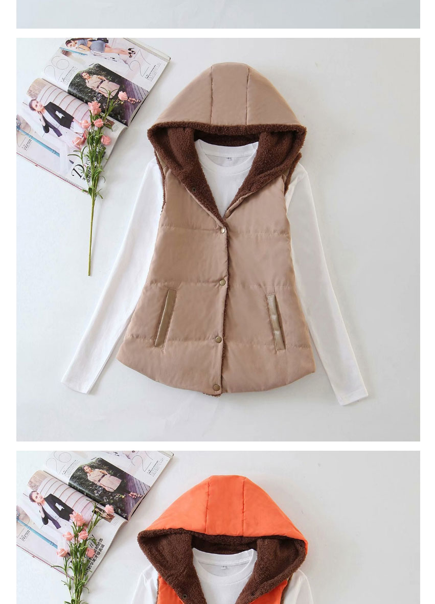 Fashion Beige Hooded Lamb Velvet Vest,Coat-Jacket