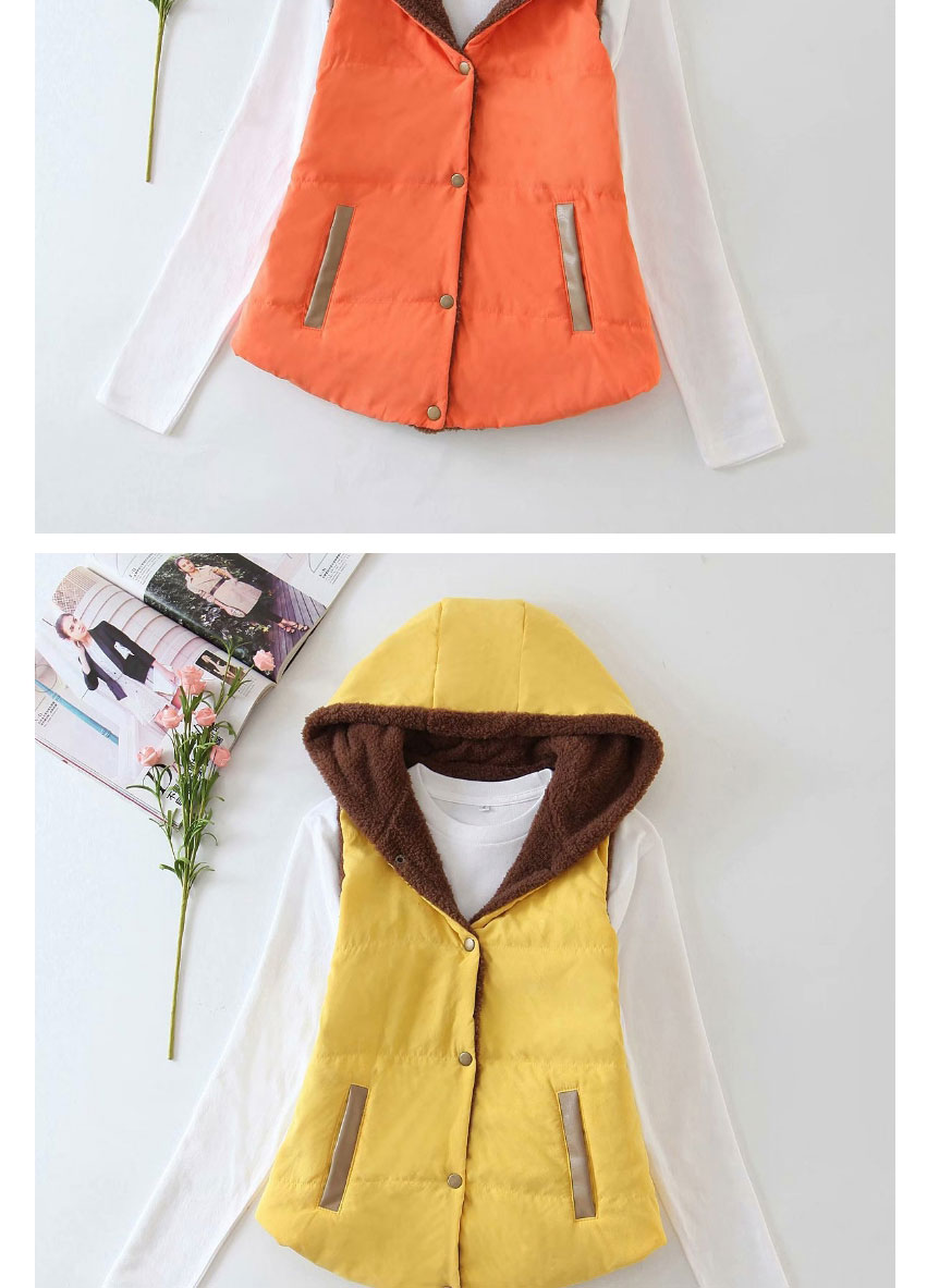 Fashion Orange Hooded Lamb Velvet Vest,Coat-Jacket
