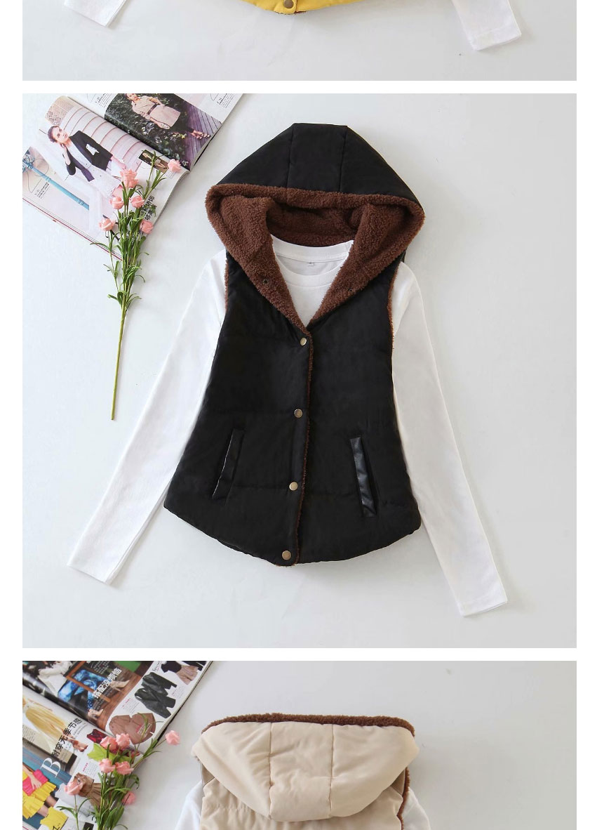 Fashion Black Hooded Lamb Velvet Vest,Coat-Jacket
