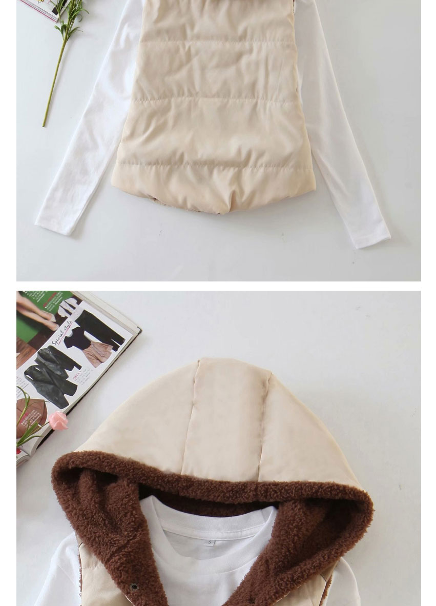 Fashion Khaki Hooded Lamb Velvet Vest,Coat-Jacket