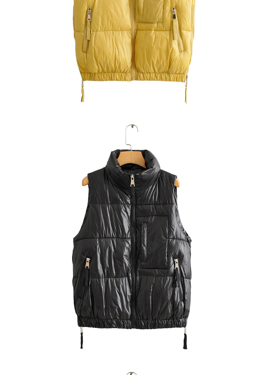 Fashion Yellow Stand-up Collar Zip Vest Vest,Coat-Jacket