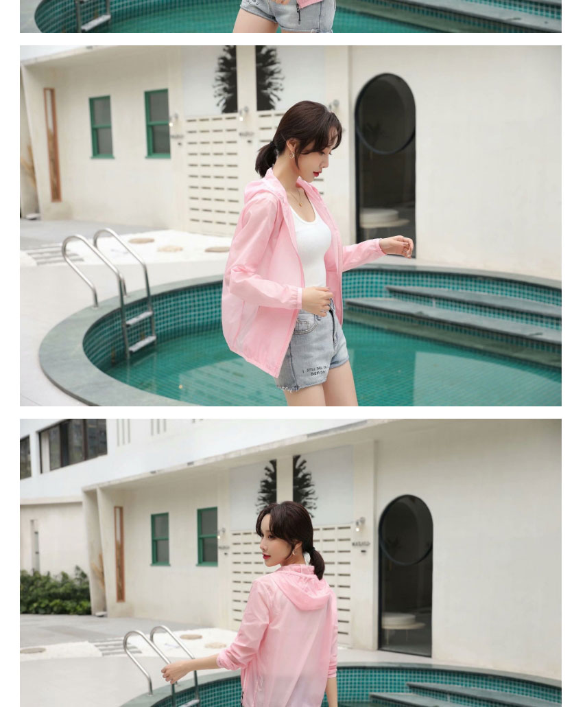 Fashion Pink Hooded Zipper Thin Coat,Coat-Jacket