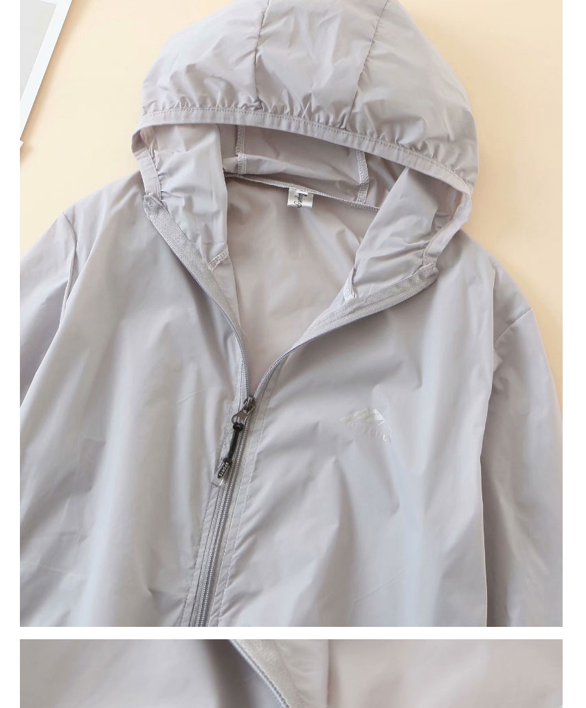 Fashion Grey Hooded Zipper Thin Coat,Coat-Jacket