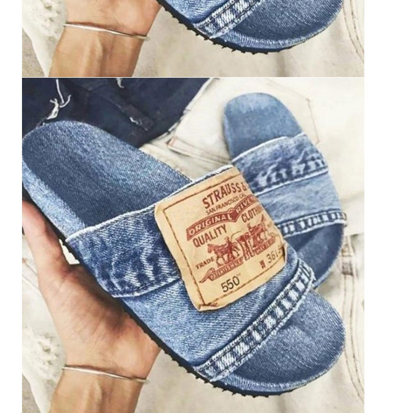 Fashion Black Denim Letter Patch Slippers,Slippers