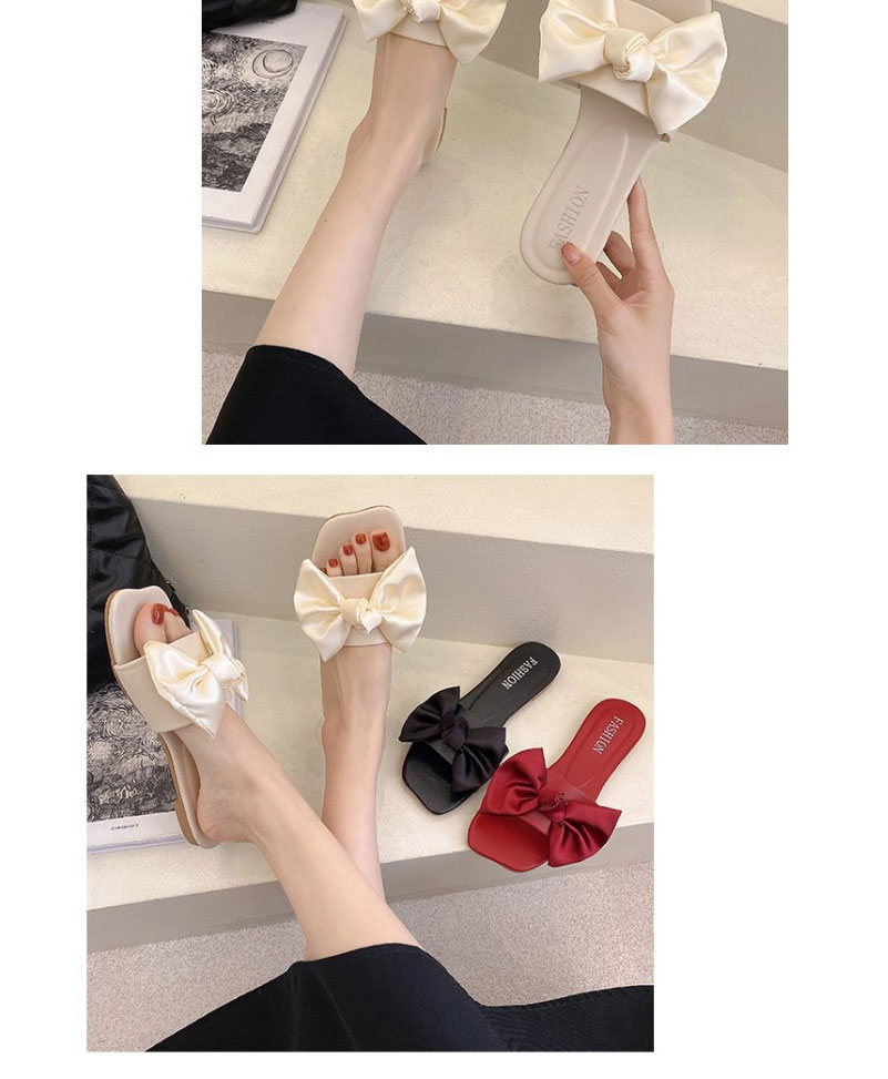Fashion Red Wine Square Toe Flat Open Toe Bow Slippers,Slippers