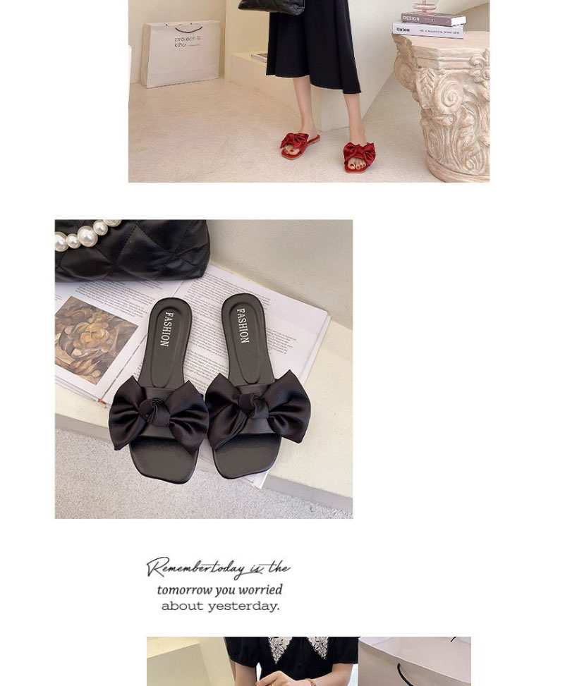 Fashion Red Wine Square Toe Flat Open Toe Bow Slippers,Slippers