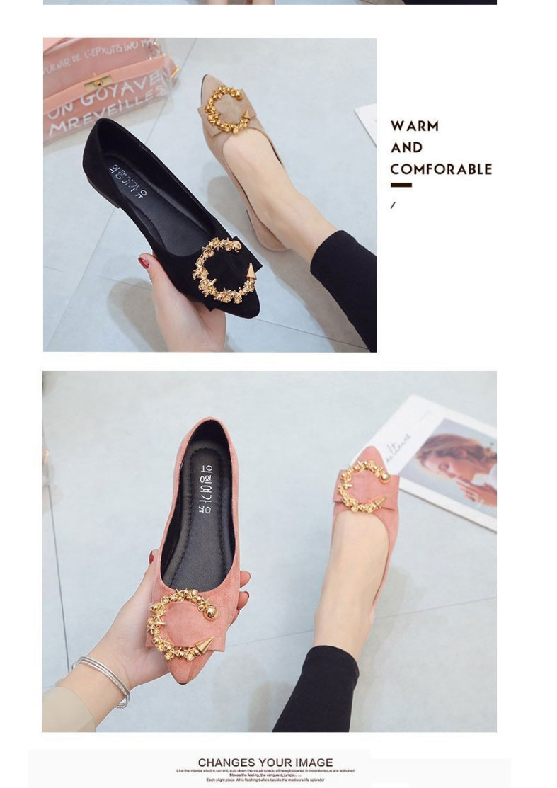 Fashion Pink Flat Pointed Toe Round Buckle Shoes,Slippers