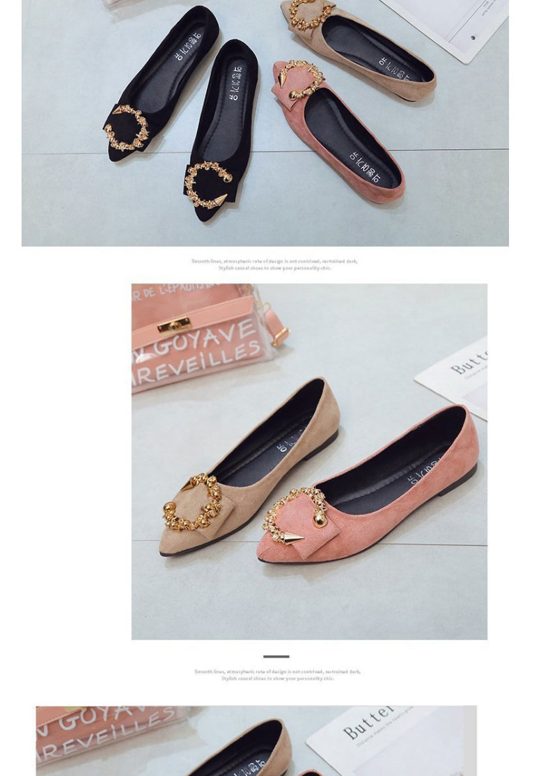 Fashion Pink Flat Pointed Toe Round Buckle Shoes,Slippers