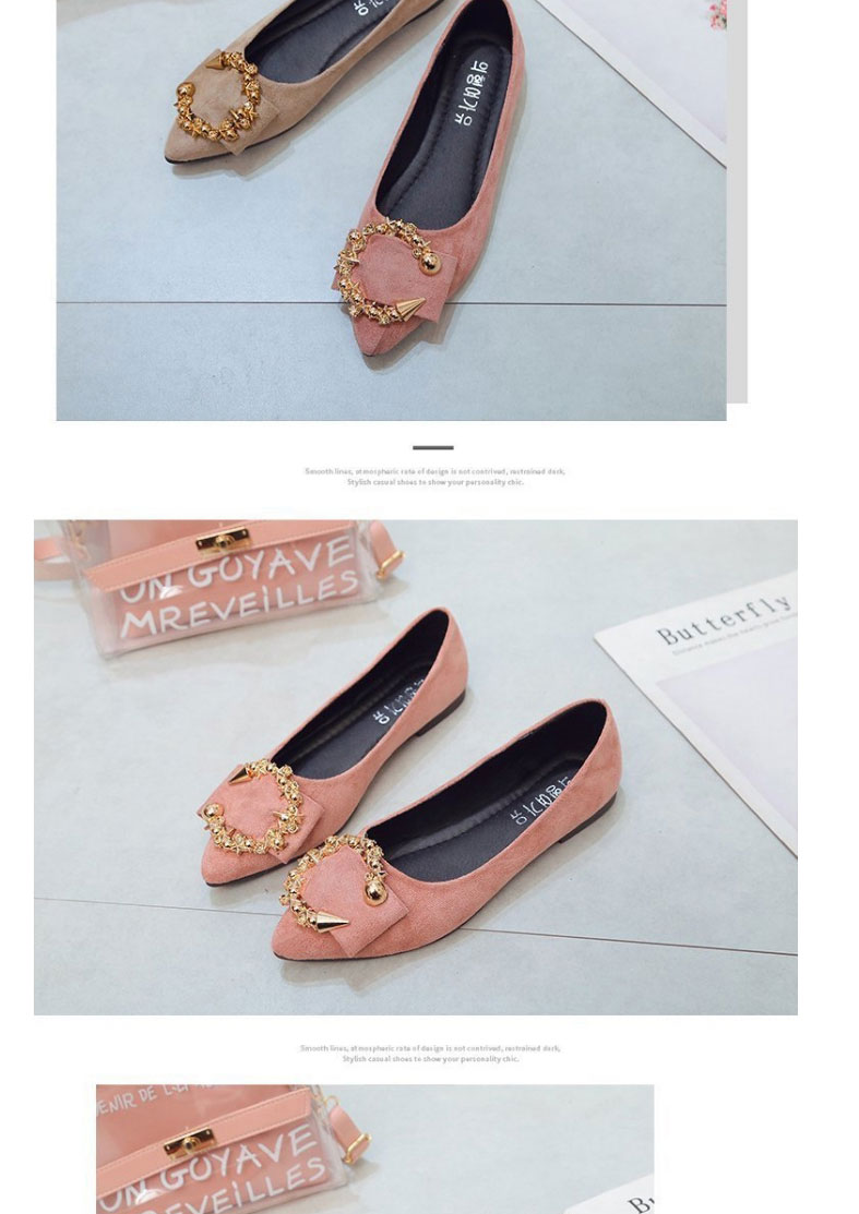 Fashion Apricot Flat Pointed Toe Round Buckle Shoes,Slippers