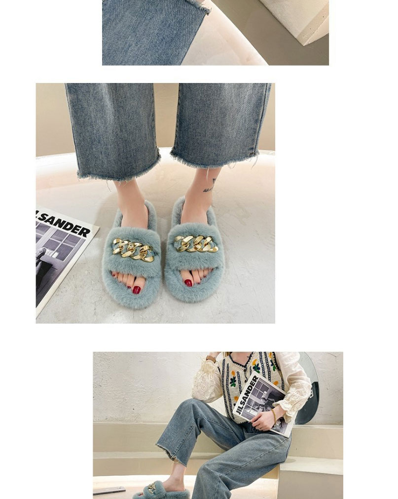 Fashion Blue Plush Chain Open-toed Slippers,Slippers