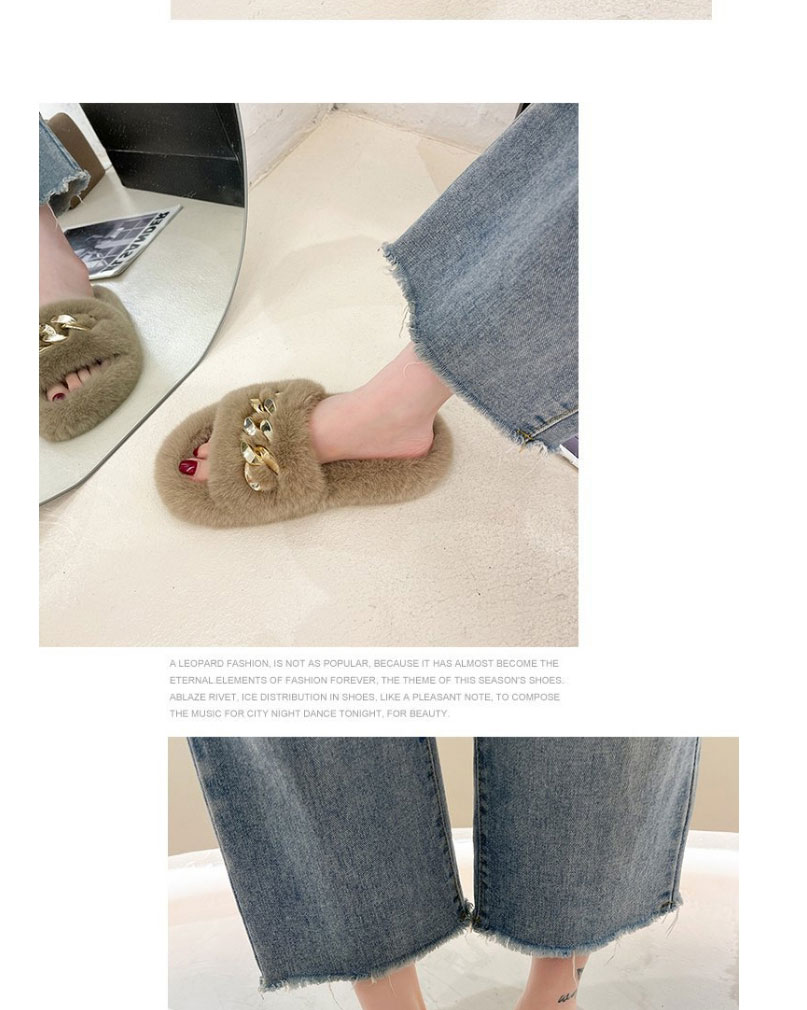 Fashion Khaki Plush Chain Open-toed Slippers,Slippers