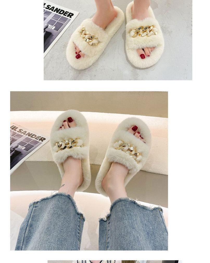 Fashion Blue Plush Chain Open-toed Slippers,Slippers