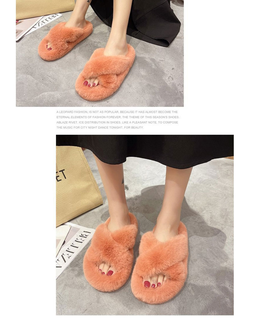 Fashion Orange Plush Cross Open-toed Slippers,Slippers