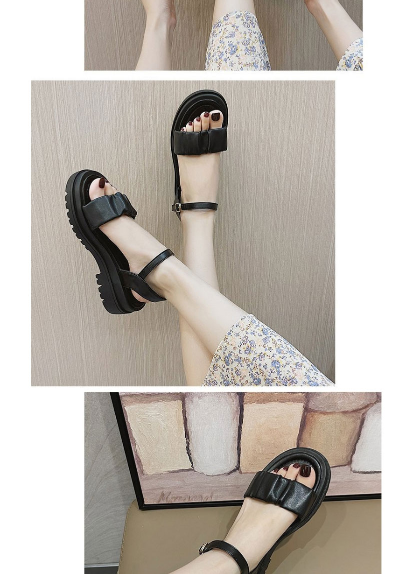 Fashion Off White Platform Mid-heel Roman Sandals,Slippers