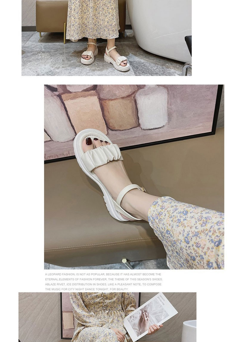 Fashion Off White Platform Mid-heel Roman Sandals,Slippers