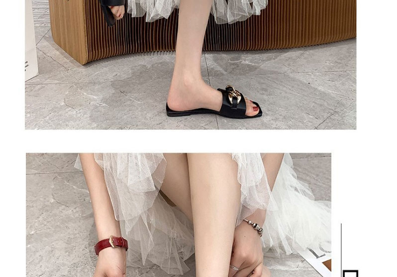 Fashion Sky Blue Pu Chain Embellished Open-toed Slippers,Slippers