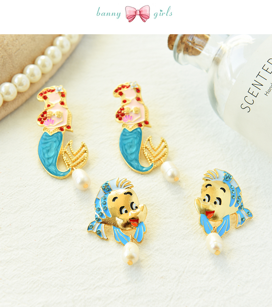 Fashion Color Alloy Diamond Drop Oil Pearl Mermaid Stud Earrings,Stud Earrings