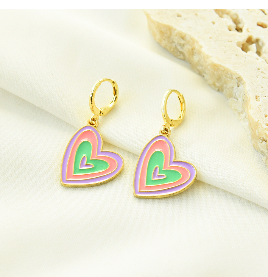Fashion Color Alloy Drip Oil Rainbow Love Earrings,Hoop Earrings