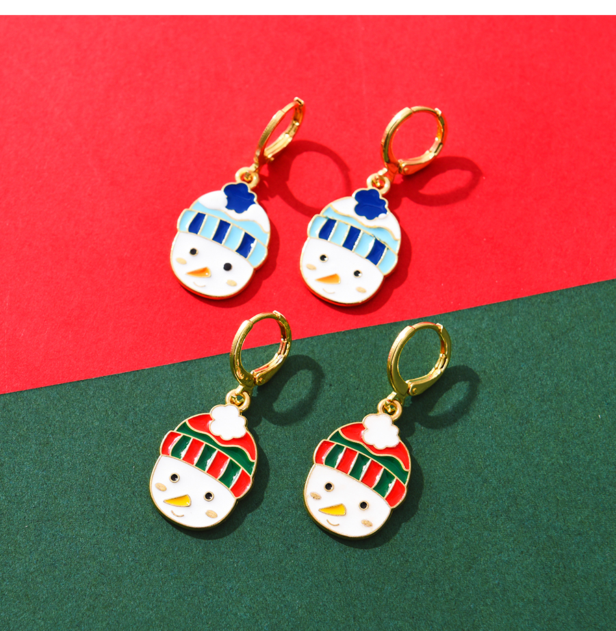 Fashion Red Alloy Dripping Christmas Snowman Earrings,Hoop Earrings