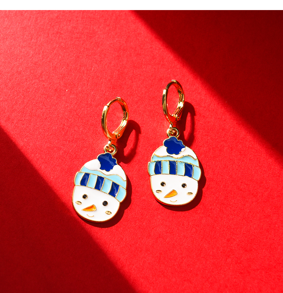 Fashion Blue Alloy Dripping Christmas Snowman Earrings,Hoop Earrings