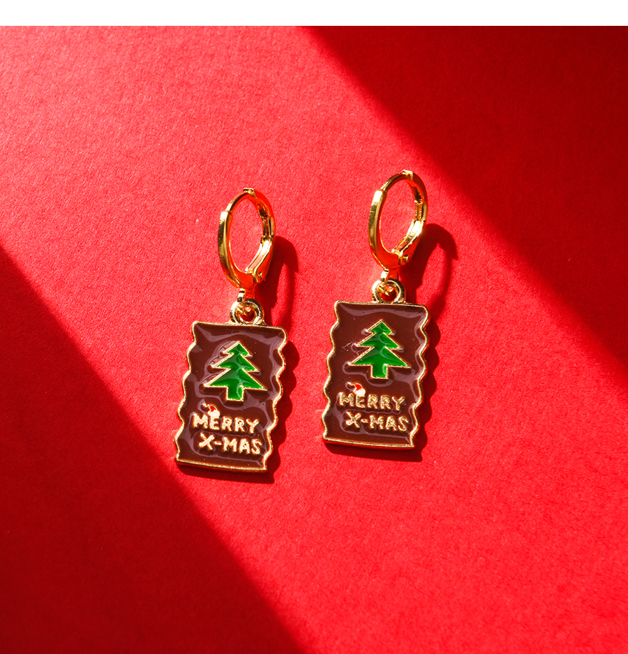 Fashion Dark Red Alloy Dripping Square Christmas Tree Earrings,Hoop Earrings