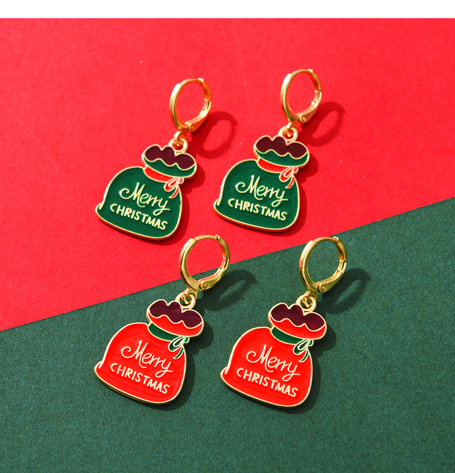 Fashion Red Alloy Drip Oil Christmas Gift Bag Ear Ring,Hoop Earrings