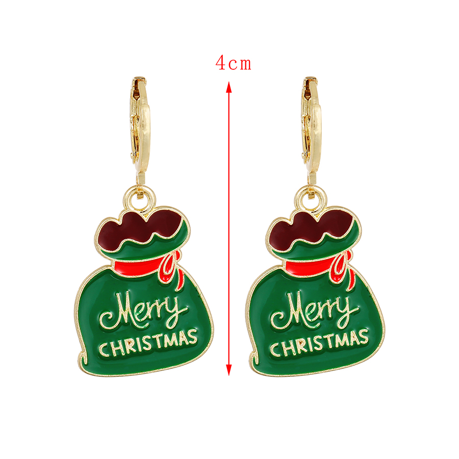 Fashion Green Alloy Drip Oil Christmas Gift Bag Ear Ring,Hoop Earrings