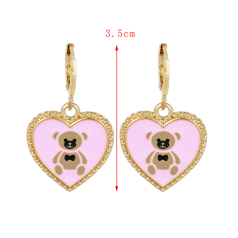 Fashion Pink Alloy Drip Oil Love Bear Earrings,Hoop Earrings