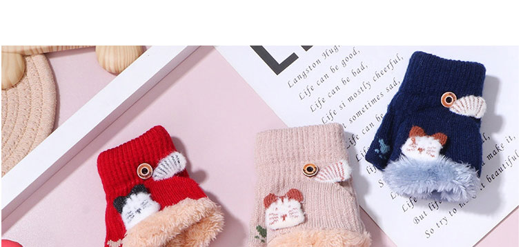 Fashion Khaki Christmas Cartoon Plus Velvet Half-finger Flip Reindeer Gloves,Gloves