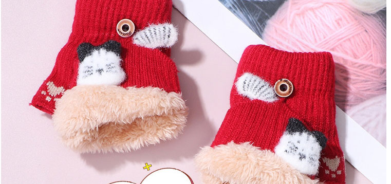Fashion Grey Christmas Cartoon Plus Velvet Half-finger Flip Reindeer Gloves,Gloves