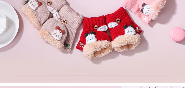 Fashion Red Christmas Cartoon Plus Velvet Half-finger Flip Reindeer Gloves,Gloves