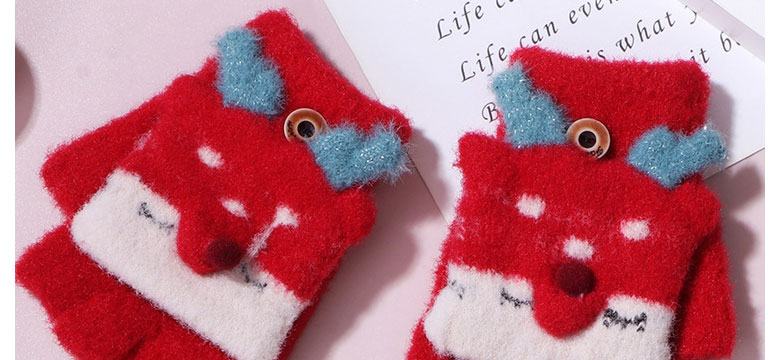 Fashion Red Christmas Jacquard Mink Fleece Knitted Flip Half Finger Gloves,Gloves