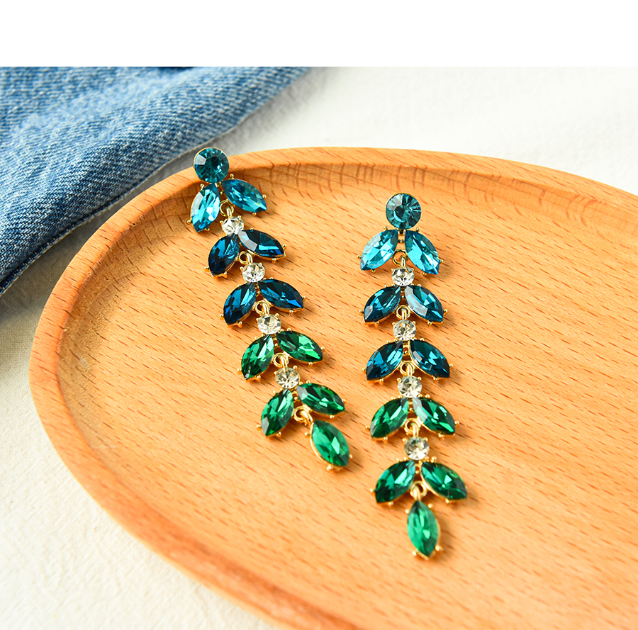 Fashion Blue Alloy Diamond Branch Earrings,Drop Earrings