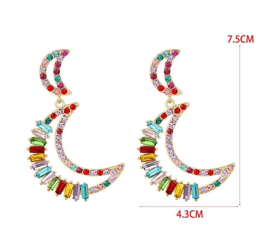 Fashion Color Alloy Diamond Hollow Moon Stud Earrings,Stud Earrings
