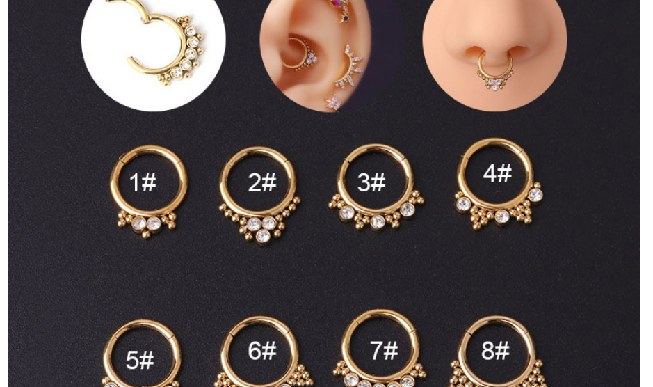 Fashion Gold 7# Stainless Steel Diamond Pierced Nose Ring,Nose Rings & Studs