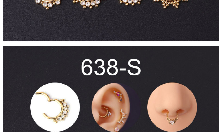 Fashion Gold 8# Stainless Steel Diamond Pierced Nose Ring,Nose Rings & Studs