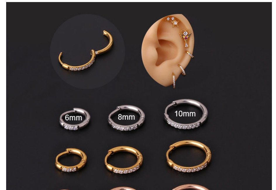 Fashion Rose Gold 1# Stainless Steel Diamond Pierced Nose Ring,Nose Rings & Studs