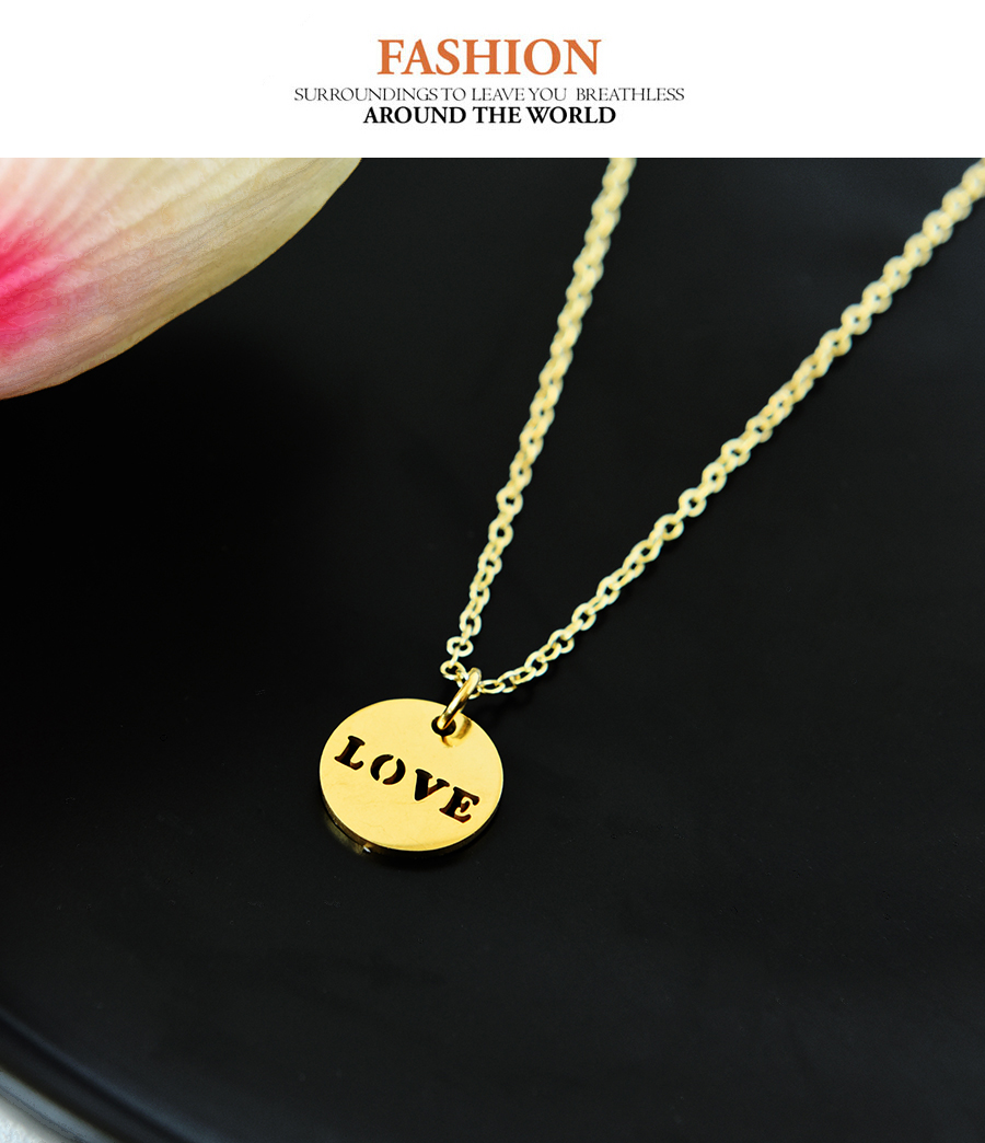 Fashion Gold Titanium Steel Round Letter Necklace,Necklaces