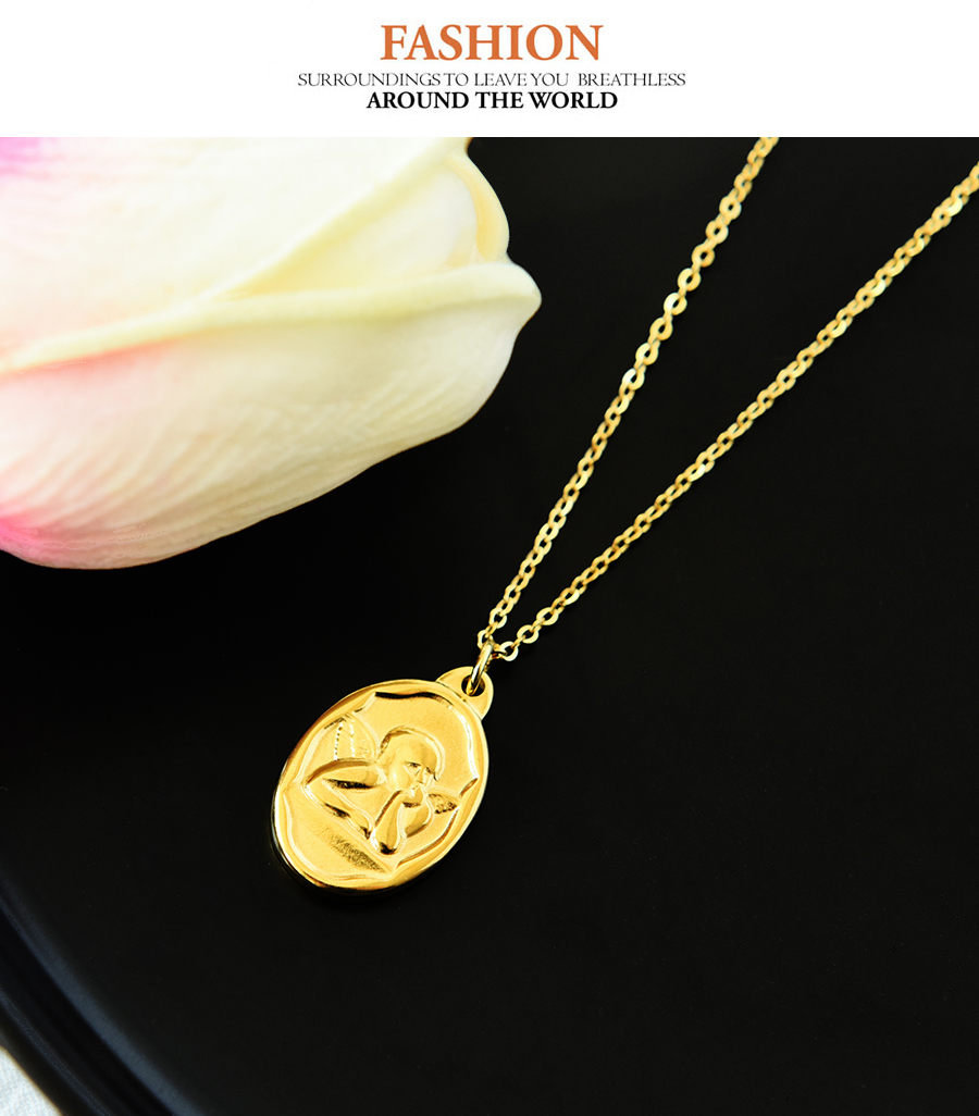 Fashion Gold Titanium Steel Round Angel Necklace,Necklaces