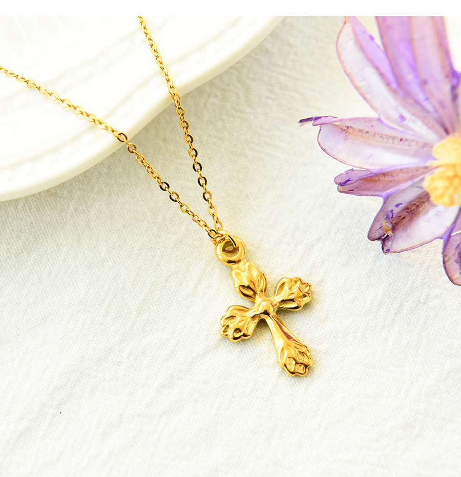Fashion Gold Titanium Steel Cross Necklace,Necklaces