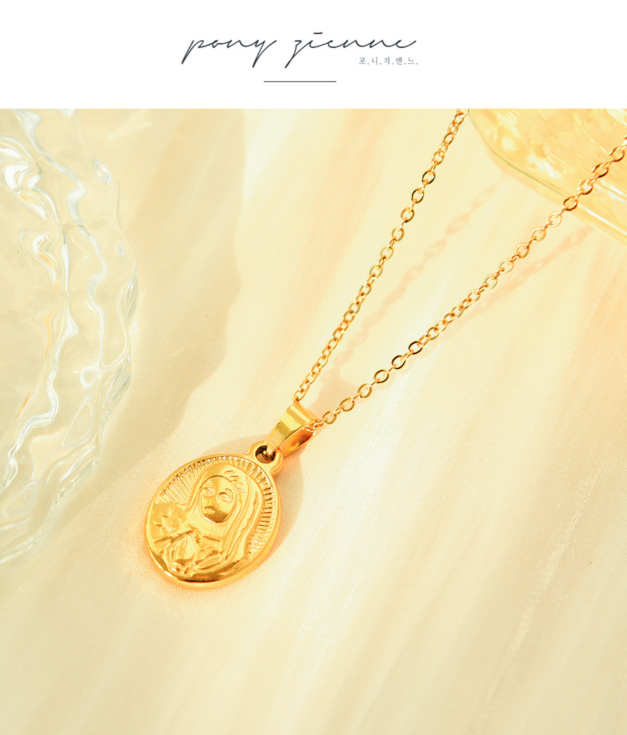 Fashion Gold Titanium Steel Round Portrait Necklace,Necklaces