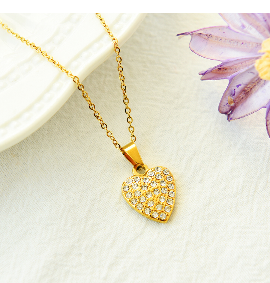 Fashion Gold Titanium Steel Inlaid Zirconium Heart Necklace,Necklaces