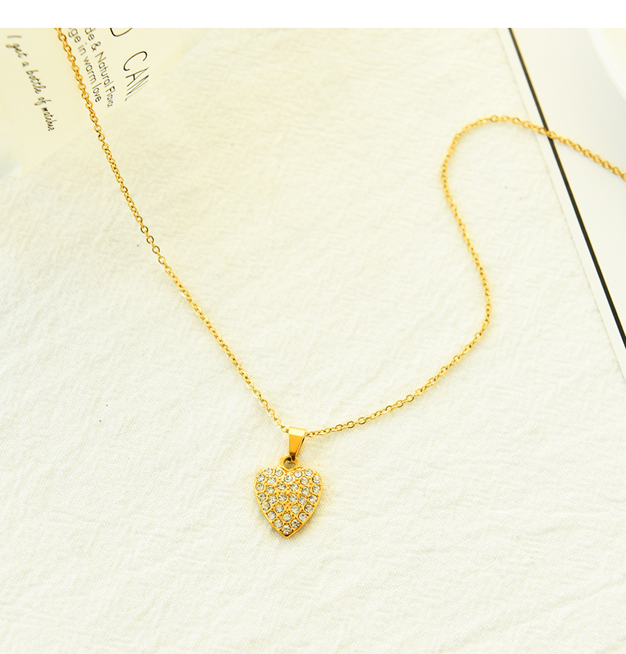 Fashion Gold Titanium Steel Inlaid Zirconium Heart Necklace,Necklaces