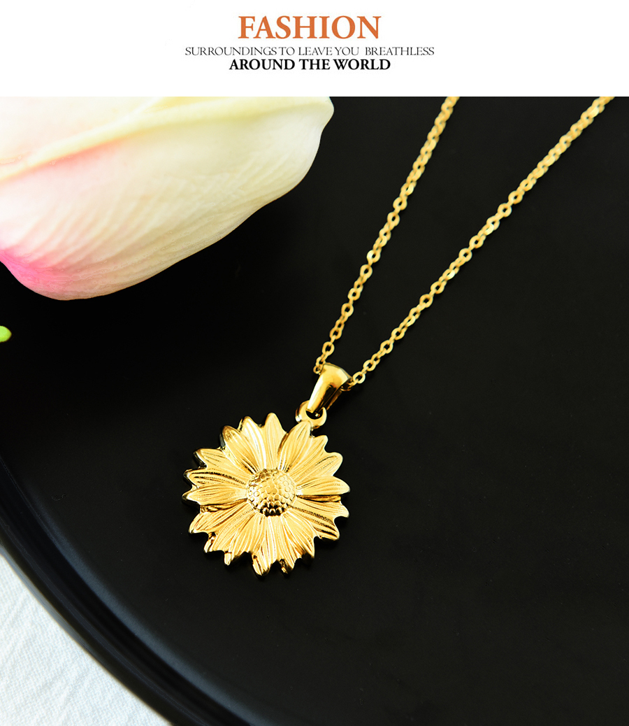 Fashion Gold Titanium Steel Flower Necklace,Necklaces