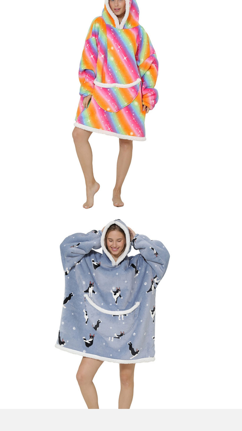 Fashion Moon Pony Winter Clothes Geometric Print Lamb Velvet Pullover Hooded Pajamas,CURVE SLEEP & LOUNGE
