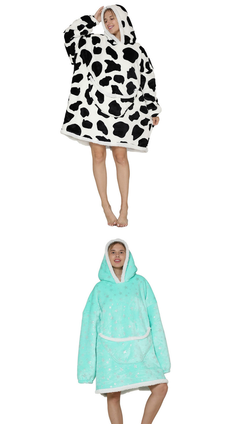 Fashion Avocado Warm Clothes Geometric Print Lamb Velvet Pullover Hooded Pajamas,CURVE SLEEP & LOUNGE